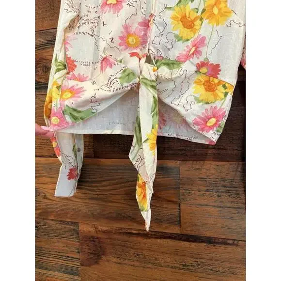 Calypso St.Barth Vibrant Linen Buttton Down Front-Tie Shirt NWT - Picture 5 of 8